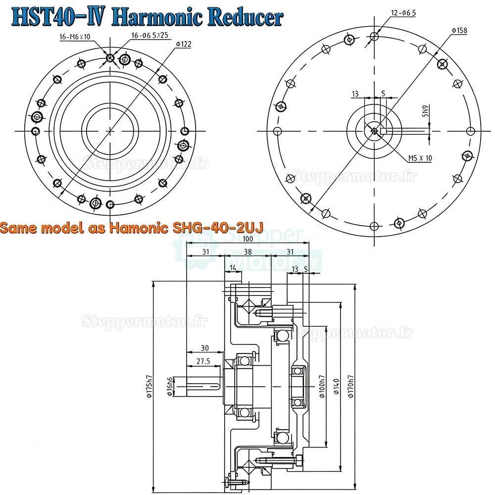 Réducteur harmonique série HST, 50:1/80:1/100:/120:1/160:1 20 arcsec pour bras robotique industriel Réducteur harmonique série HST, 50:1/80:1/100:/120:1/160:1 20 arcsec pour bras robotique industriel