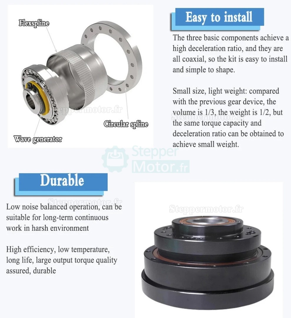 Réducteur harmonique de type creux série ZXK, Rapport 30:1/50:1/80:1/100:1/120:1/160:1, contrecoup 30 arcsec Réducteur harmonique de type creux série ZXK, Rapport 30:1/50:1/80:1/100:1/120:1/160:1, contrecoup 30 arcsec