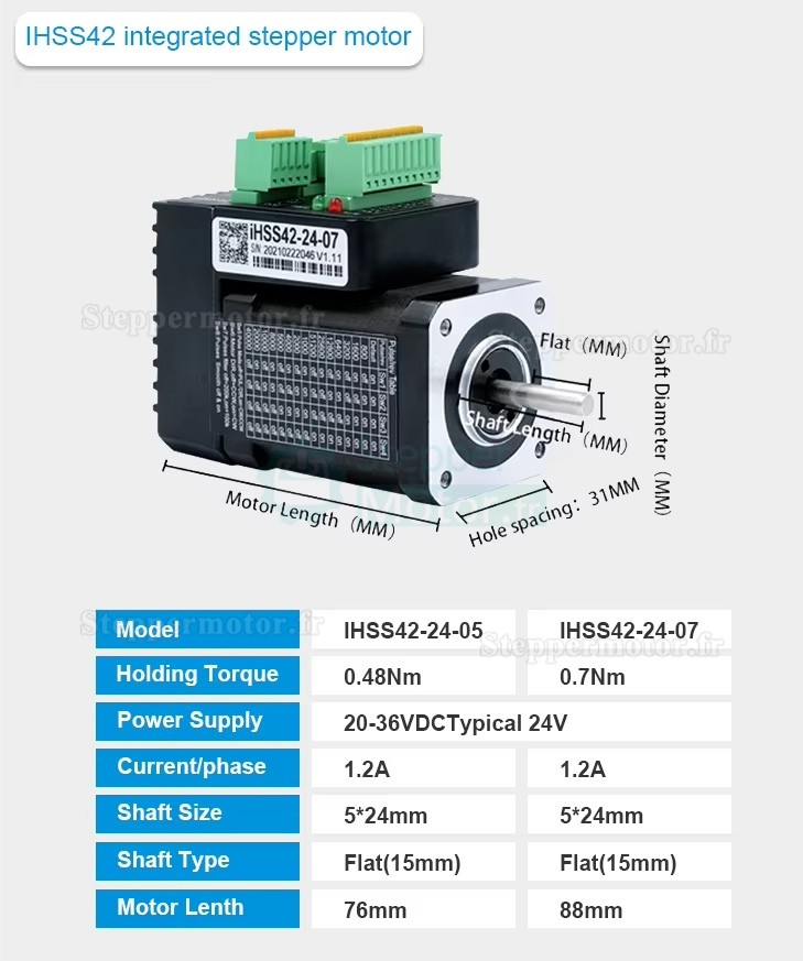Moteur pas à pas en boucle fermée intégré Nema 17 JMC iHSS42-24-05 1,8degrés 0,48Nm 1,2A