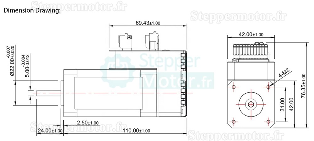 Servomoteur CA intégré Nema 17 JMC iHSV42-40-07-24 78W 24V 0,185N.m 52000tr/min 42 x 42 mm