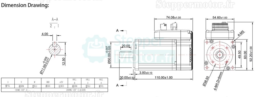Servomoteur intégré Nema 23 JMC iHSV60-30-20-36 200W 36V 0,65N.m triphasé 3000tr/min 60 x 60 mm
