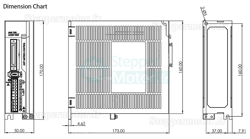 Driver servomoteur CA JAND7502-20B-20B 180V-240V 750W monophasé avec résistance de freinage intégrée