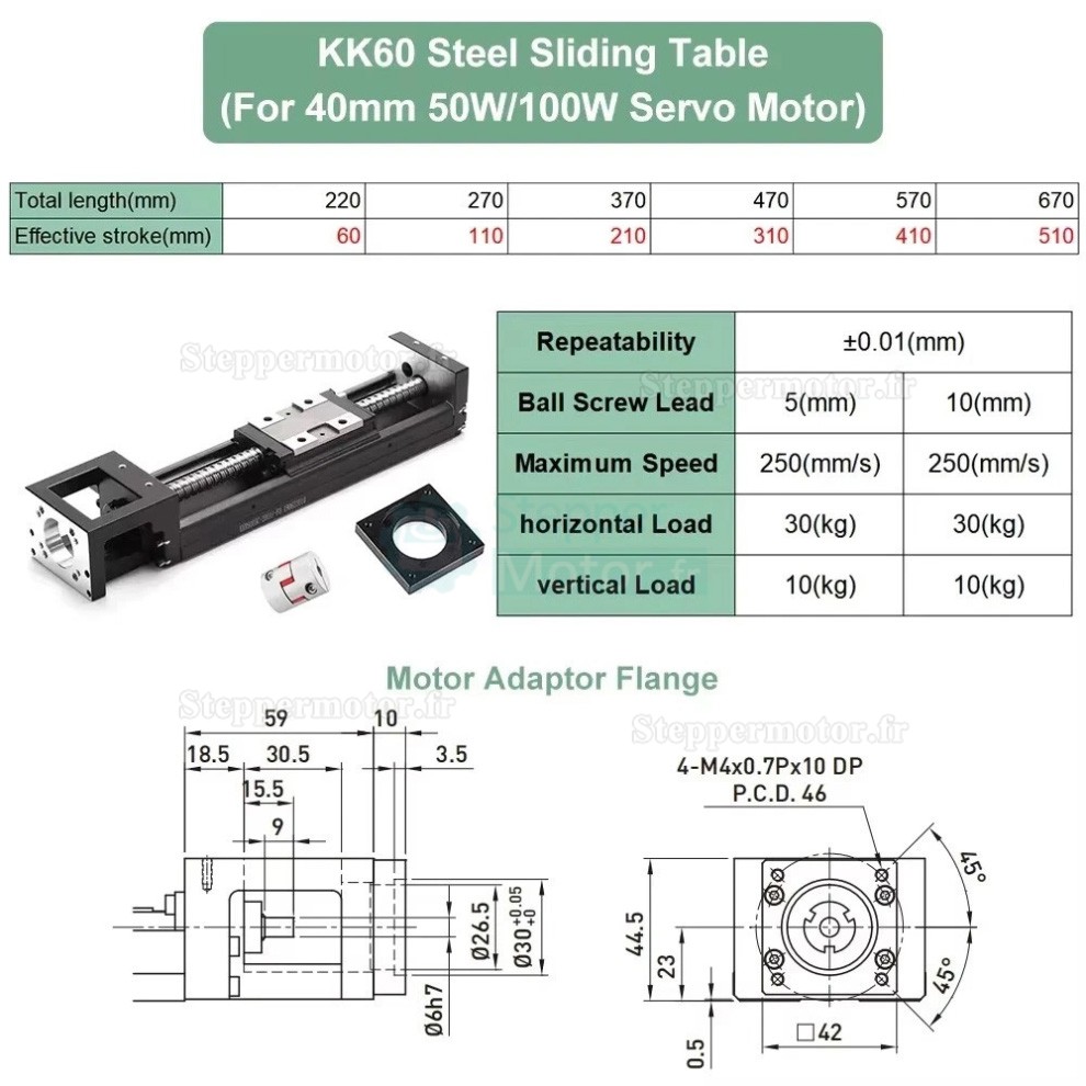 Module de glissement lin&eacute;aire OSP001617, table coulissante CNC compatible avec moteurs pas &agrave; pas Nema23 et 34 / servomoteurs de 40 mm