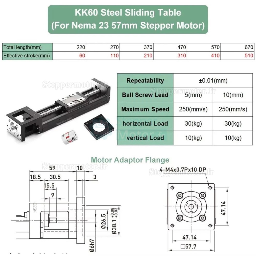 Module de glissement lin&eacute;aire OSP001617, table coulissante CNC compatible avec moteurs pas &agrave; pas Nema23 et 34 / servomoteurs de 40 mm