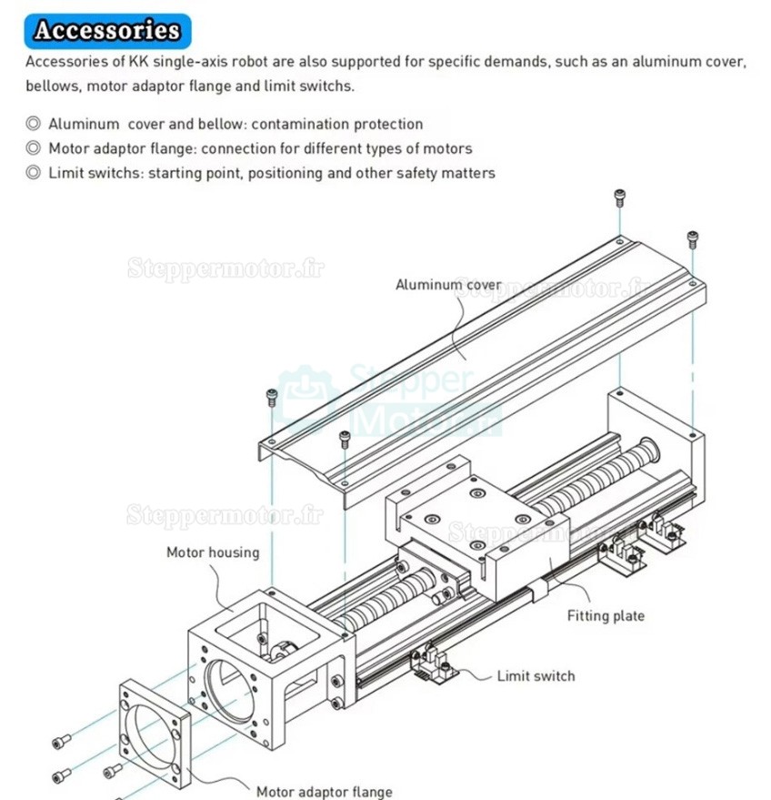 Module de glissement lin&eacute;aire OSP001617, table coulissante CNC compatible avec moteurs pas &agrave; pas Nema23 et 34 / servomoteurs de 40 mm