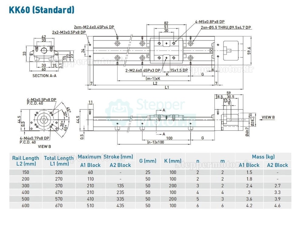 Module de glissement lin&eacute;aire OSP001617, table coulissante CNC compatible avec moteurs pas &agrave; pas Nema23 et 34 / servomoteurs de 40 mm