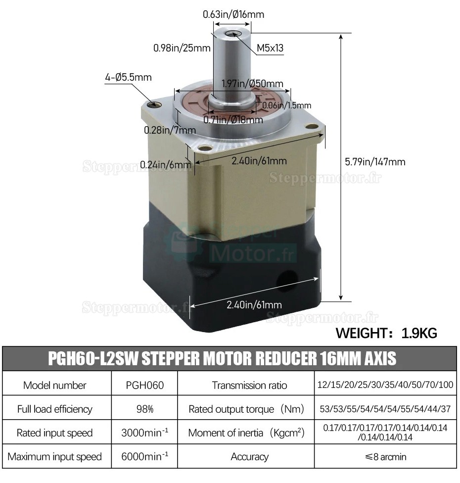 Réducteur planétaire hélicoïdal série PGH60 Rapport max. 100:1 PGH60-L2SW-SERVO pour Servomoteur Nema 23,24