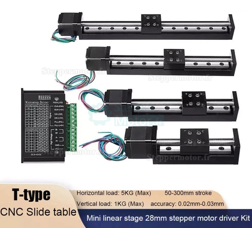 Table coulissante &agrave; vis trap&eacute;zo&iuml;dale CNC OSP001607, &eacute;tage lin&eacute;aire motoris&eacute; avec moteur pas &agrave; pas Nema 11