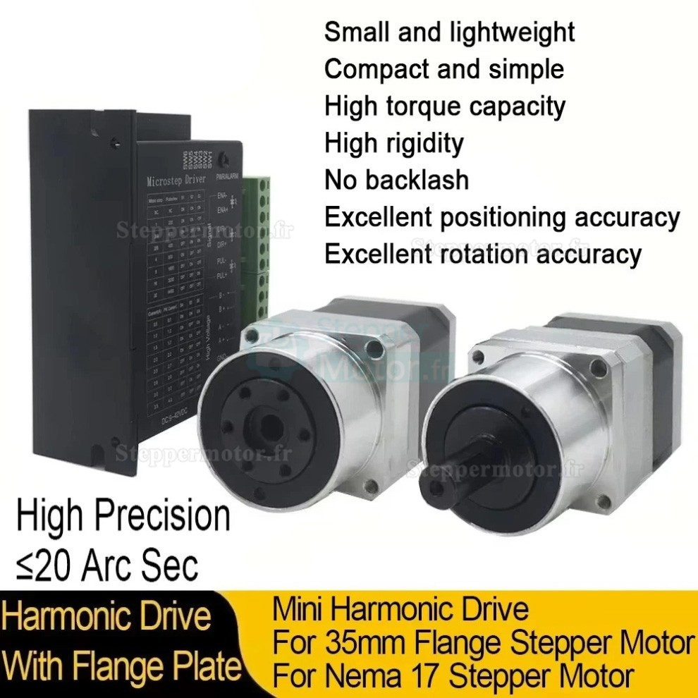 Motor&eacute;ducteur harmonique nema 14 / nema 17 avce Rapport 30:1/50:1/100:1 r&eacute;ducteur harmonique