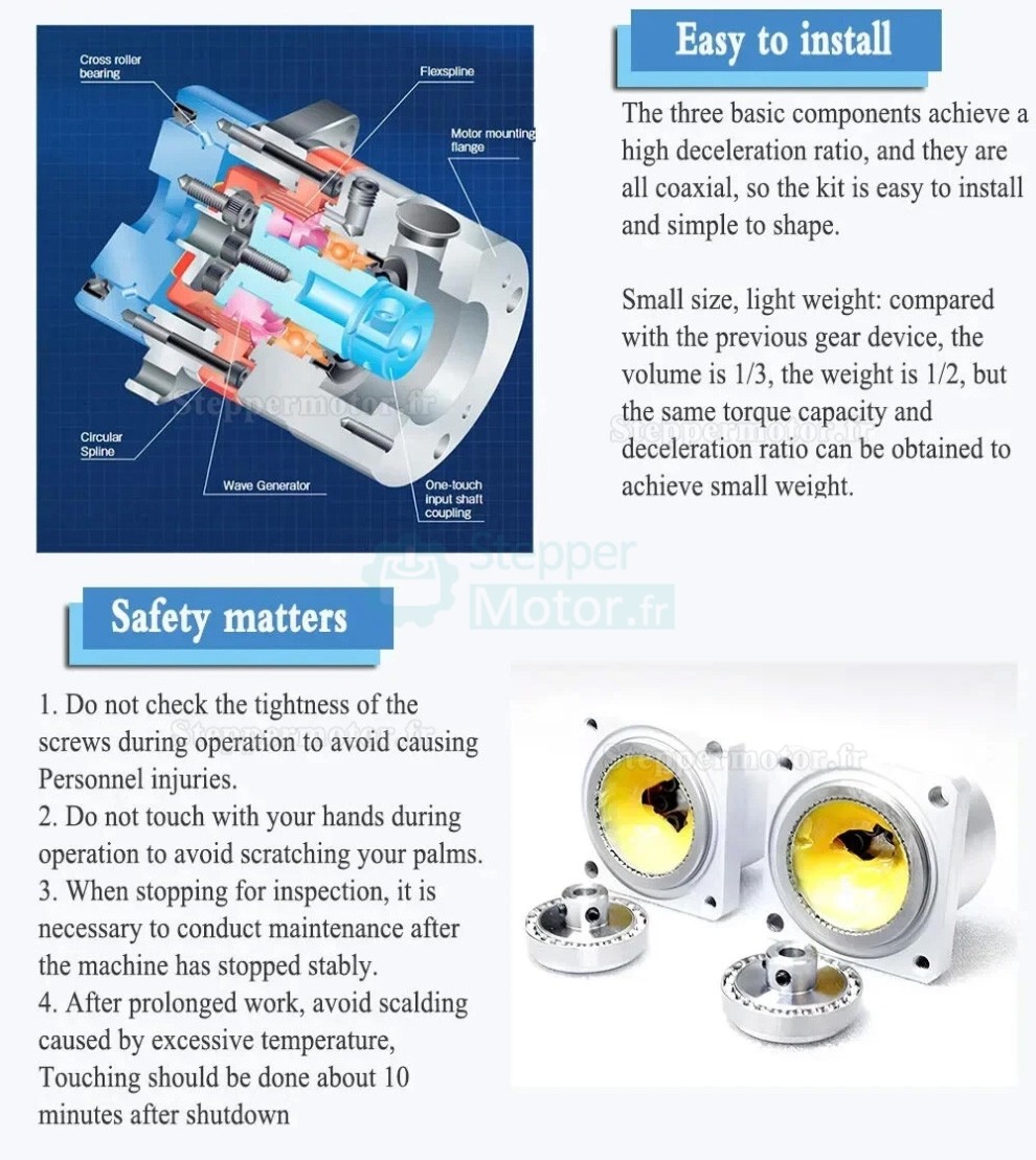 Motor&eacute;ducteur harmonique nema 14 / nema 17 avce Rapport 30:1/50:1/100:1 r&eacute;ducteur harmonique
