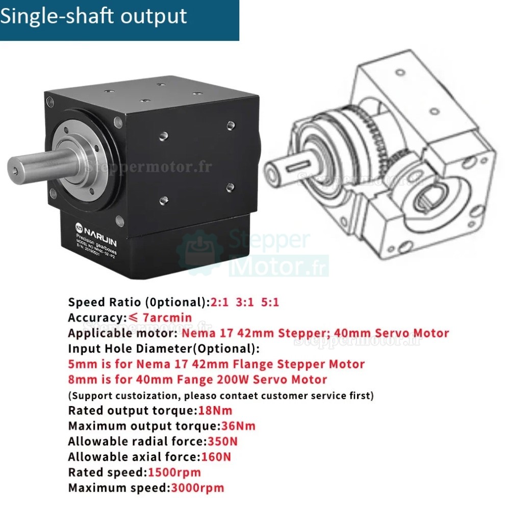 R&eacute;ducteurs &agrave; engrenage conique &agrave; angle droit Nema 17 rapport 2:1/3:1/5:1 pour moteur pas &agrave; pas Nema17