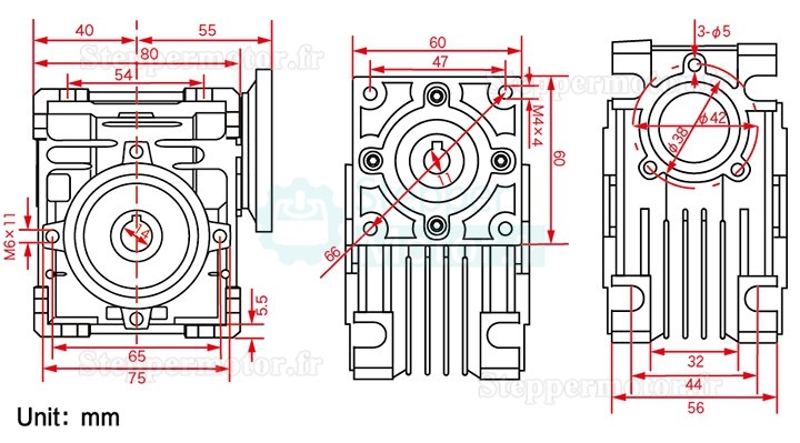 Réducteur à vis sans fin NMRV030 Rapport 10:1 15:1 20:1 25:1 30:1 40:1 pour moteur pas à pas / servomoteur Nema23