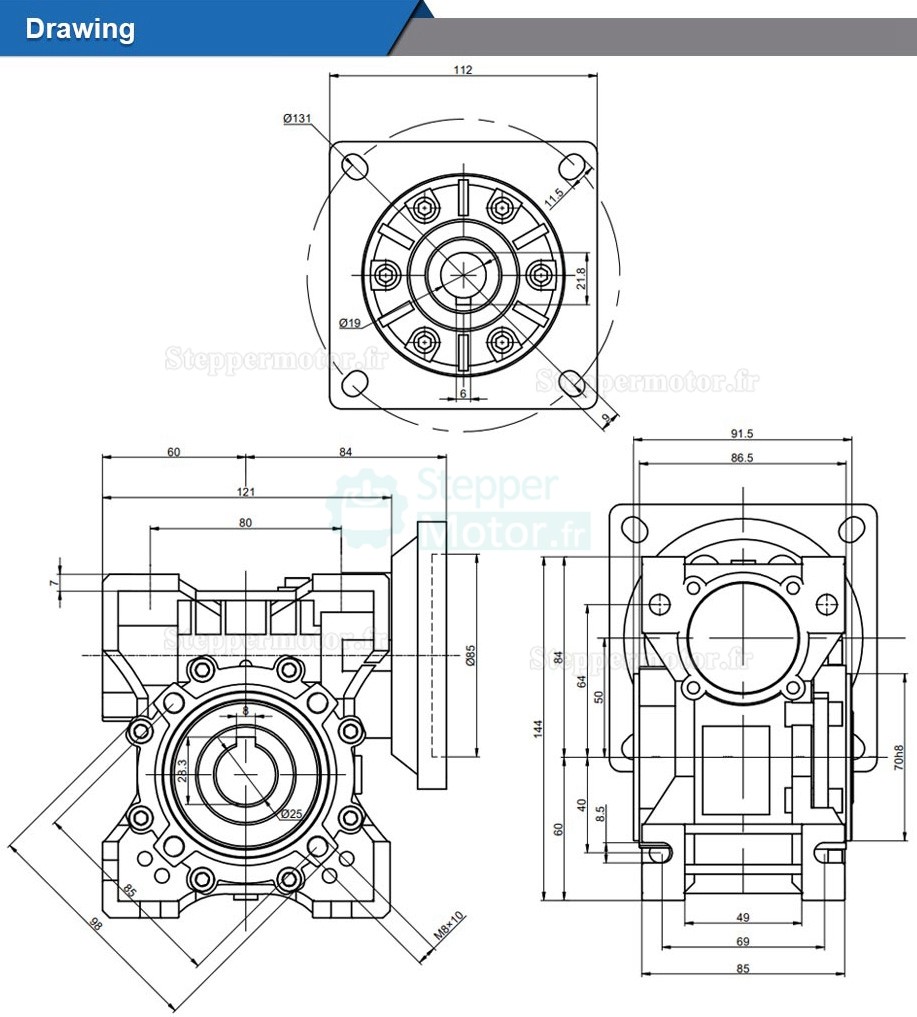 Réducteur à vis sans fin NMRV050 5:1/10:1 20:1 pour Moteur pas à pas Nema 42