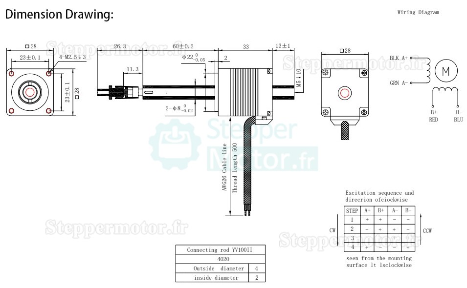 Moteur pas à pas Nema 11 OK28DL33B-Q60-ZC 1,8°, 6,8 Ncm, 28 x 28 mm, pour graveuse de circuits intégrés/étiqueteuse Yamaha
