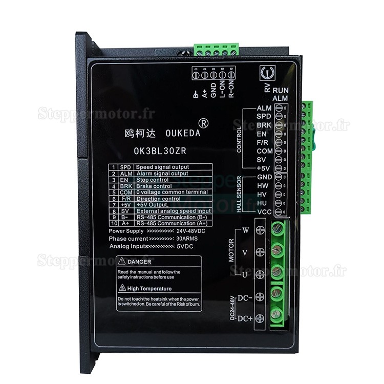 Driver moteur cc brushless OK3BL30ZR 30A CC24-48V 800W, prise en charge de la communication RS-485