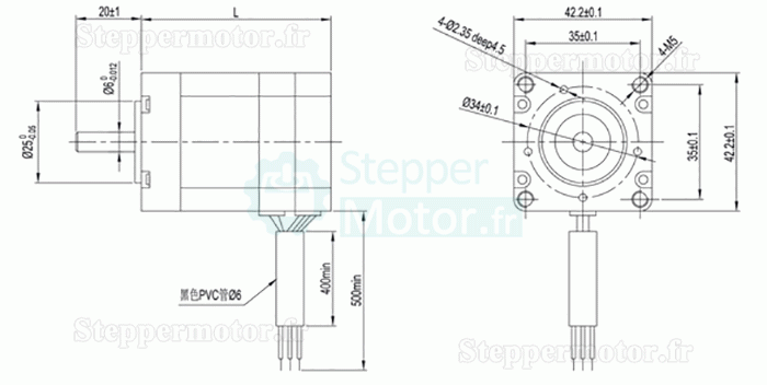 Moteur CC sans balais nema 17 OK42BL 24V/48V Triphasé 7,5 Ncm-260 Ncm 4000 tr/min Φ42 mm