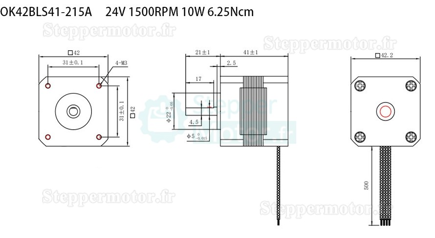 24V Moteur CC sans balais nema 34 OK42BLS 6,25 Ncm-18,5 Ncm 1500 tr/min/4000 tr/min triphasé
