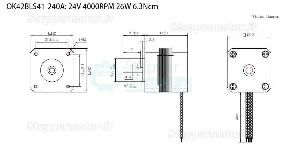 24V Moteur CC sans balais nema 34 OK42BLS 6,25 Ncm-18,5 Ncm 1500 tr/min/4000 tr/min triphasé