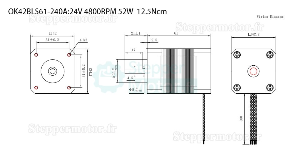24V Moteur CC sans balais nema 34 OK42BLS 6,25 Ncm-18,5 Ncm 1500 tr/min/4000 tr/min triphasé