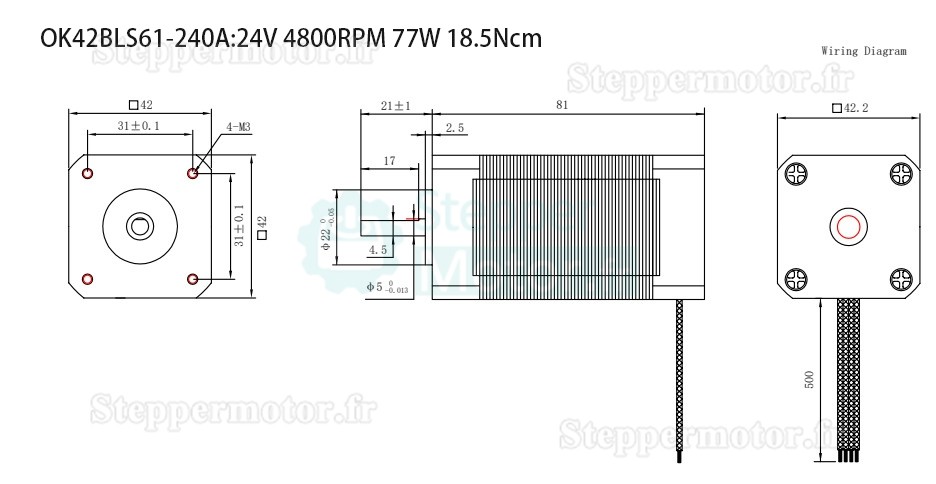 24V Moteur CC sans balais nema 34 OK42BLS 6,25 Ncm-18,5 Ncm 1500 tr/min/4000 tr/min triphasé