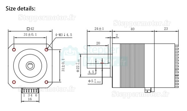 Moteur pas à pas intégré Nema 17 OUKEDA OK42HC40-174AYT-IO avec contrôleur 1,8 degrés 0,44 Nm 1,68 A biphasé 12-40 V CC