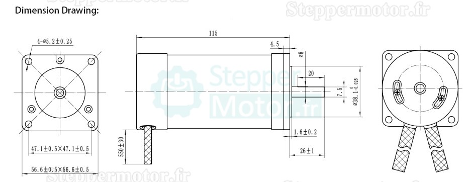 24V 200W Moteur CC sans balais nema 23 OK57BLS115-240-200 4000 tr/min 47Ncm 12A triphasé