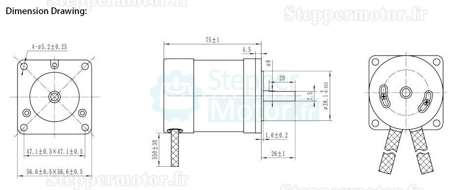 24V Moteur CC sans balais nema 23 OK57BLS75-230 2 phases 22 Ncm 3000 tr/min