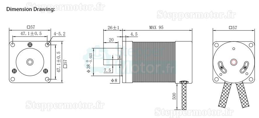 24V 100W Moteur CC sans balais nema 23 OK57BLS95-230A 3000 tr/min 32 Ncm 6,3 A triphasé Ф57 mm