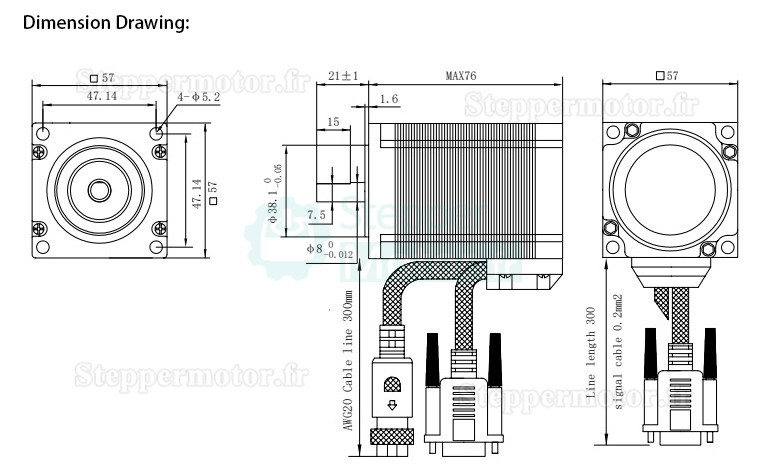 Moteur pas à pas en boucle fermée NEMA 23 Oukeda OK57DL76EC1-2C1 1,8° 2,0 Nm