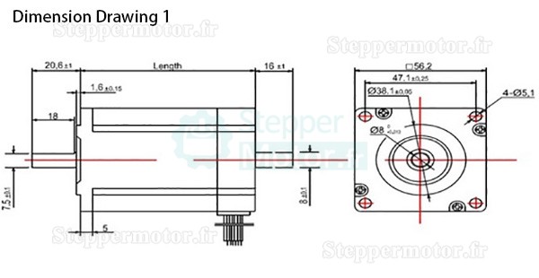 Moteur pas à pas NEMA 23 Oukeda OK57STH56-2804AD8-32 1,8° 12,35 Ncm biphasé D-Cut