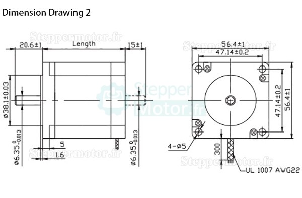 Moteur pas à pas NEMA 23 Oukeda OK57STH56-2804AD8-32 1,8° 12,35 Ncm biphasé D-Cut