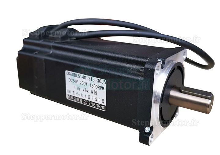 200W 24V Moteur CC sans balais nema 24 OK60BL140-215-30J5 127 Ncm 1800 tr/min triphasé Φ60 mm rainure de clavette