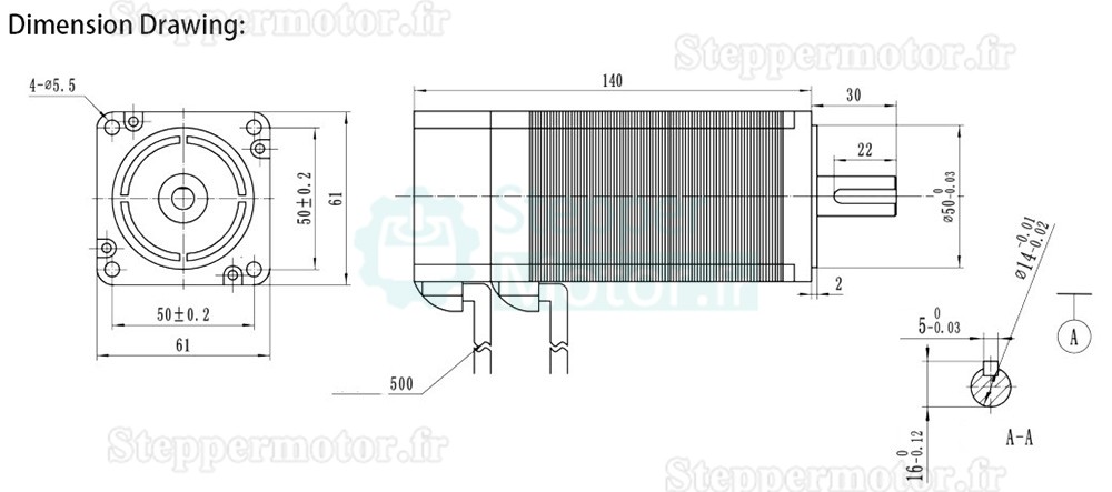 200W 24V Moteur CC sans balais nema 24 OK60BL140-215-30J5 127 Ncm 1800 tr/min triphasé Φ60 mm rainure de clavette