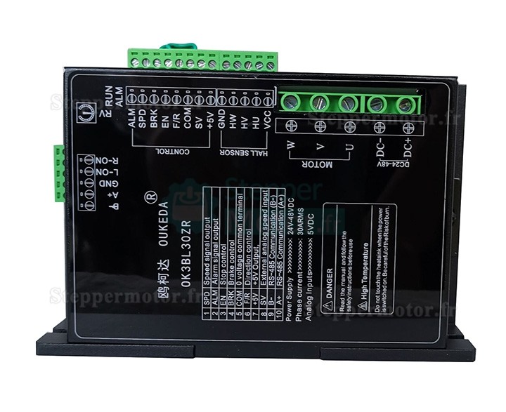 Kit moteur CC sans balais nema 23 300W 48V OK60BLS108-430-30J5+OK3BL30ZR (Moteur BLDC et Driver BLDC) 95,55 Ncm 3000 tr/min triphasé