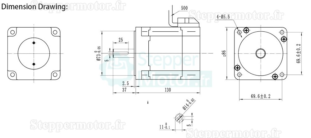 850W 24V Moteur CC sans balais nema 34 OK86BLS130-430 270 Ncm 3 500 tr/min triphasé