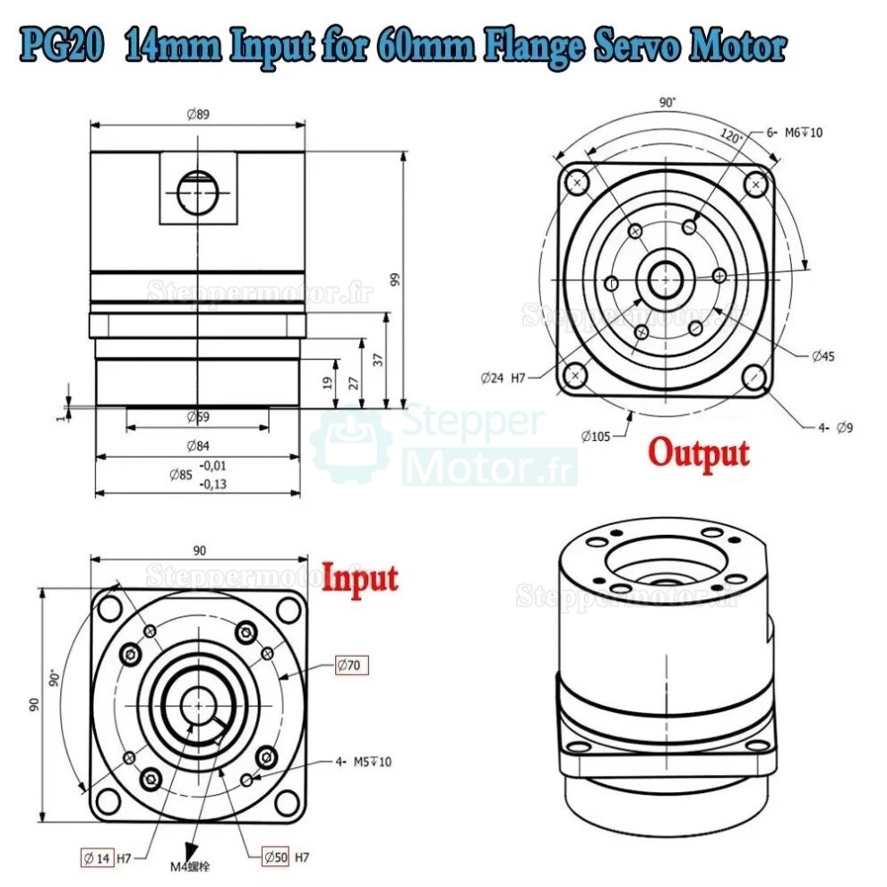 Réducteur harmonique série PG, rapport 50:1/80:1/100:1, contrecoup 20 arcsec Réducteur harmonique série PG, rapport 50:1/80:1/100:1, contrecoup 20 arcsec