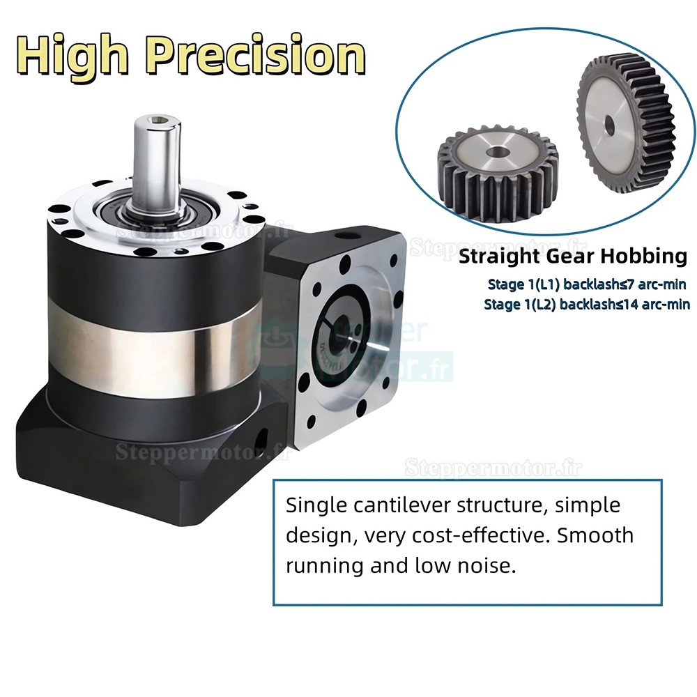 R&eacute;ducteur plan&eacute;taire PLE042 s&eacute;rie rapport 4:1 &agrave; 100:1 pour moteur pas &agrave; pas NEMA 17 / servomoteur 40 mm 50 W / 100 W