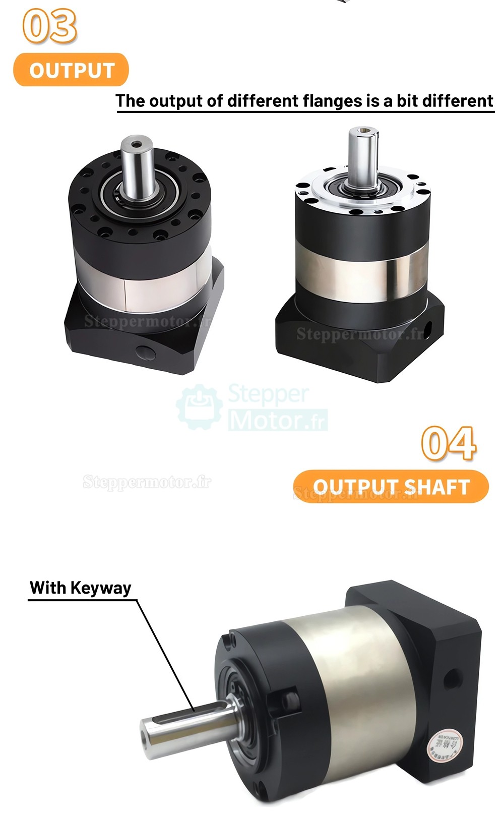 R&eacute;ducteur plan&eacute;taire PLE042 s&eacute;rie rapport 4:1 &agrave; 100:1 pour moteur pas &agrave; pas NEMA 17 / servomoteur 40 mm 50 W / 100 W