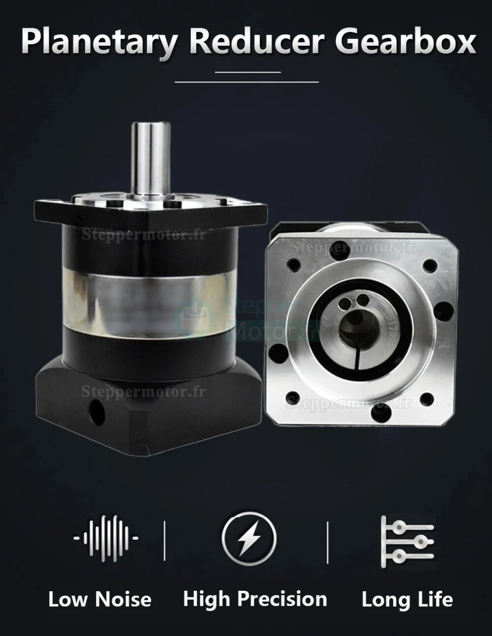 Réducteur planétaire Nema 42 PLF120 série rapport 3:1 à 100:1 arbre d'entrée de 19 mm pour moteur pas à pas Nema 42 Réducteur planétaire Nema 42 PLF120 série rapport 3:1 à 100:1 arbre d'entrée de 19 mm pour moteur pas à pas Nema 42