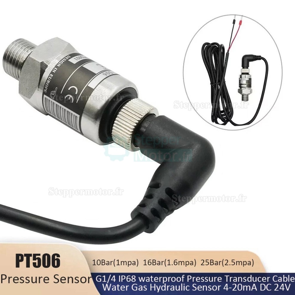 Capteur de pression PT506 24 V IP68 G1/4, avec c&acirc;ble de 2 m pour applications eau, gaz et hydraulique