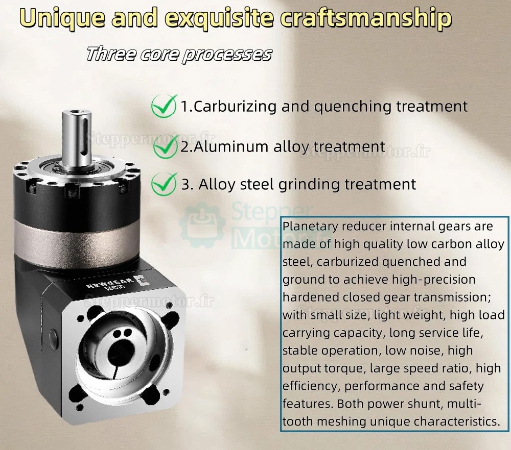R&eacute;ducteur plan&eacute;taire &agrave; angle droit Nema 23 s&eacute;rie PVE060 rapport 3:1 &agrave; 100:1 pour moteurs pas &agrave; pas NEMA 23 / servomoteurs de 60 mm