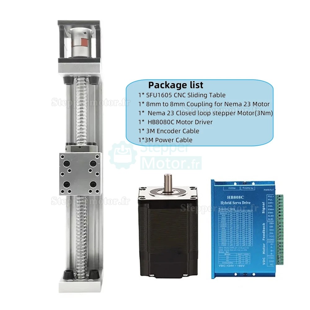 Kit de table coulissante CNC DXG-YR60 &agrave; rail lin&eacute;aire &agrave; vis &agrave; billes avec moteur pas &agrave; pas Nema 23 &agrave; boucle ferm&eacute;e et kit de commande