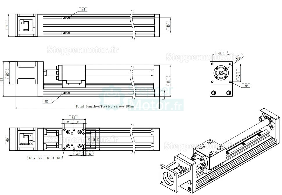 Kit de table coulissante CNC DXG-YR60 &agrave; rail lin&eacute;aire &agrave; vis &agrave; billes avec moteur pas &agrave; pas Nema 23 &agrave; boucle ferm&eacute;e et kit de commande