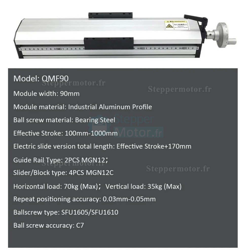 Glissi&egrave;re &agrave; vis &agrave; billes manuelle enti&egrave;rement &eacute;tanche QMF90, Module de guidage lin&eacute;aire CNC pour platine de translation lin&eacute;aire