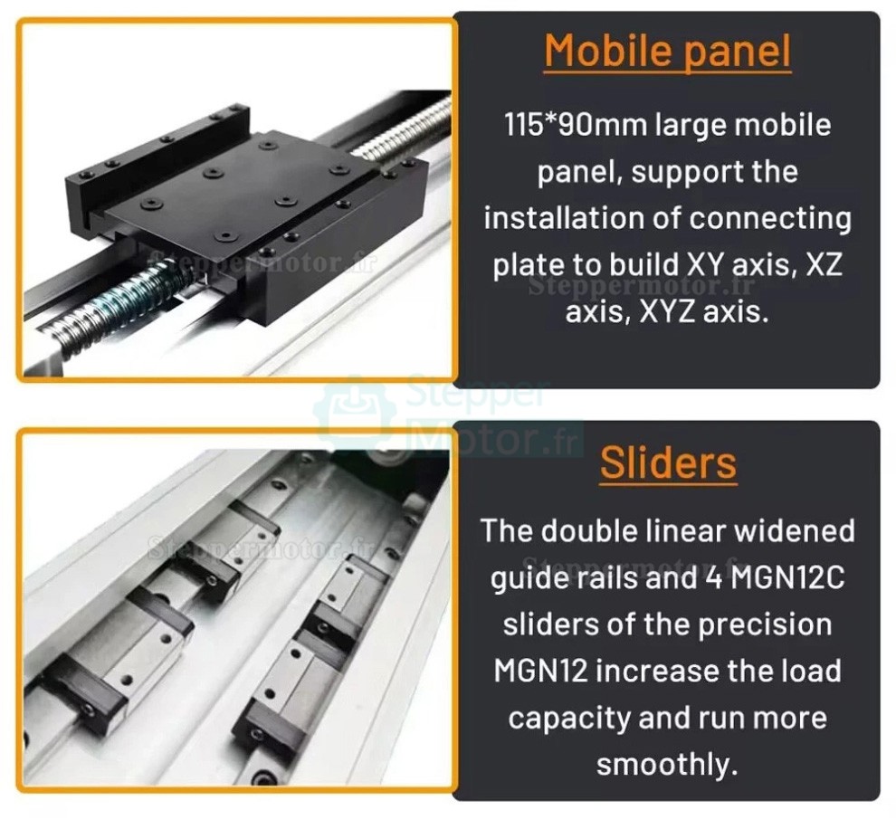 Glissi&egrave;re &agrave; vis &agrave; billes manuelle enti&egrave;rement &eacute;tanche QMF90, Module de guidage lin&eacute;aire CNC pour platine de translation lin&eacute;aire