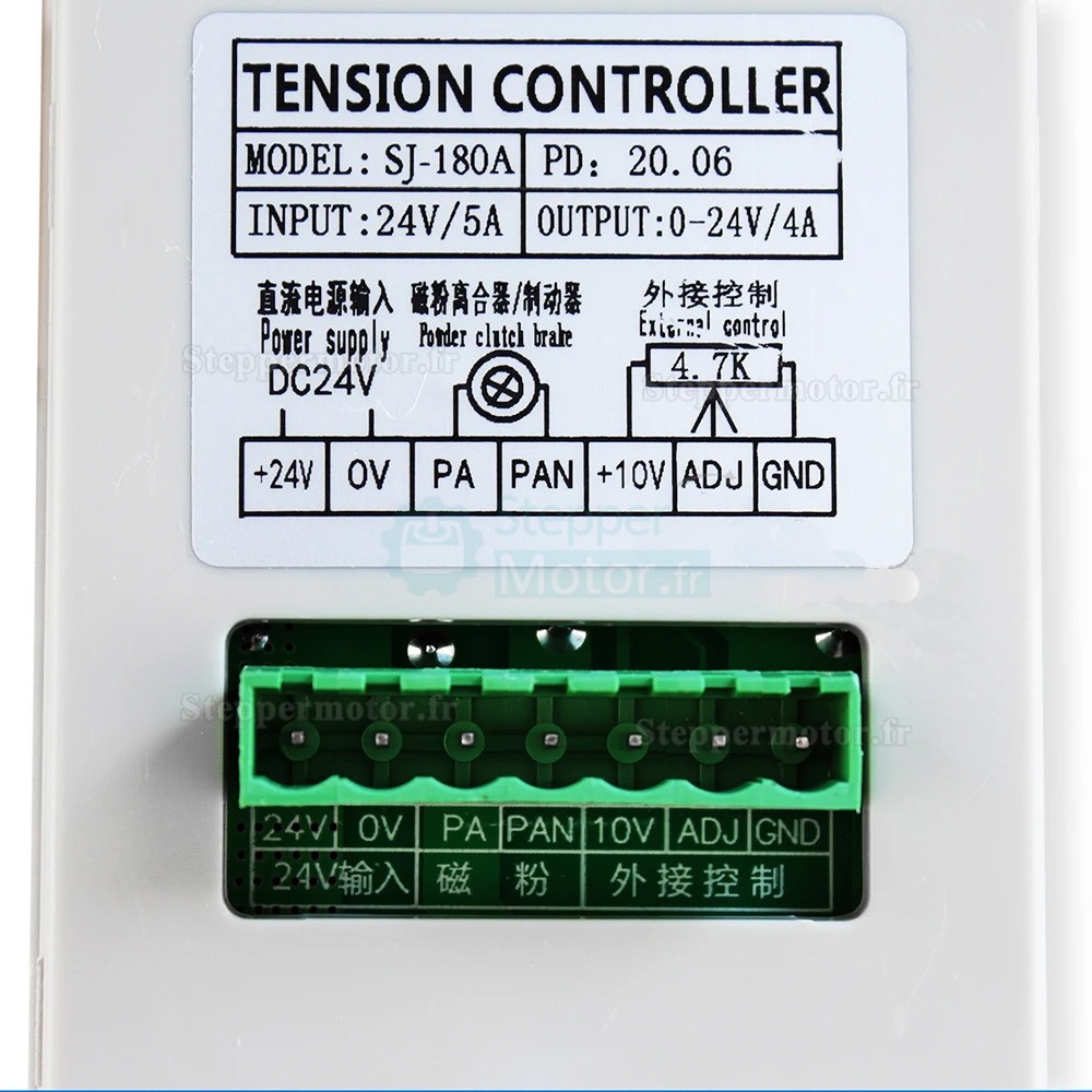 Contr&ocirc;leur de tension magn&eacute;tique manuel SJ-180A 24V 0-4A pour frein/embrayage &agrave; particules magn&eacute;tiques