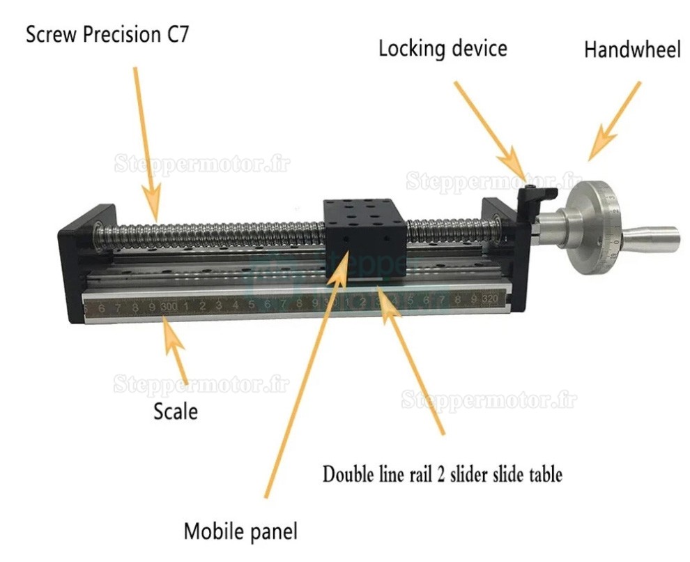 Unit&eacute;s lin&eacute;aires manuelle cnc SXG5080, table coulissante &agrave; vis &agrave; billes &agrave; double guidage manuel avec volant