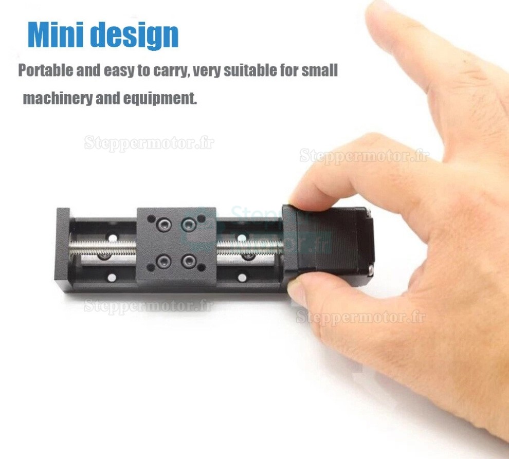 Mini table de glissement lin&eacute;aire OSP001601, pas de 1 mm, course de 75 mm et couple de 0,07 Nm, avec moteur pas &agrave; pas Nema 11
