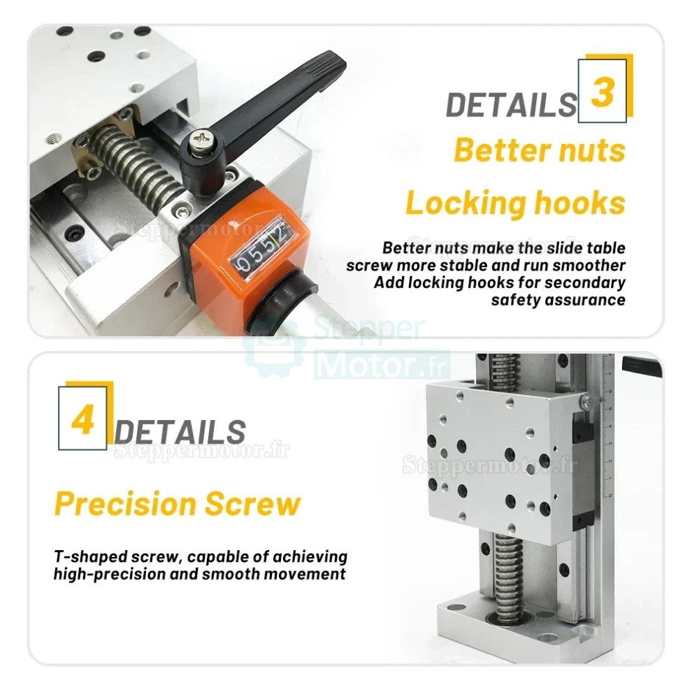 Table coulissante autobloquante manuelle CNC, module lin&eacute;aire, platine de positionnement Z, module &agrave; vis trap&eacute;zo&iuml;dale avec affichage num&eacute;rique