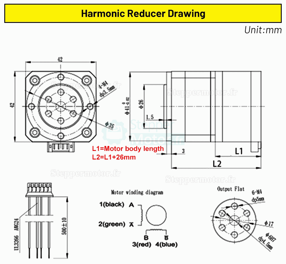 Moteur pas à pas Neme 17 42HS4015A4D5 avec réducteur harmonique 30:1 + pilote pas à pas TB6600